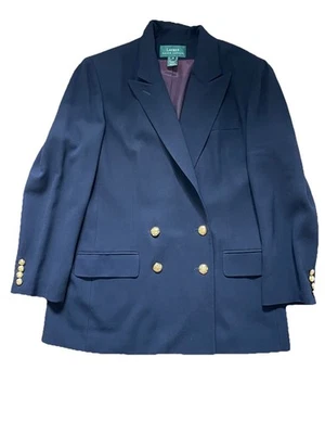 Vtg Ralph Lauren Women’s Navy  Worsted Wool Blazer w/Gold Buttons Sz 14 Made USA - Image 1 of 4