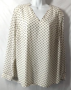Talbots Woman Shirt 1X Ivory Polka Dot V Neck Pullover Lined Long Tail Sleeves - Picture 1 of 20