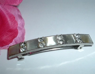 NEW WHITE RHINESTONE WHITE MOONSTONE ART DECO HAIR BARRETTE NWT - Image 1 of 4