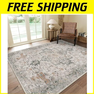 Machine Washable 8x10 Chenille Area Rug - Non-Slip Vintage Style for Living Room - Image 1 of 4