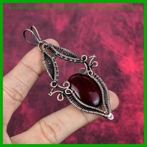 Copper Natural Red Fire Labradorite Wire Wrapped Wedding Gift Pendant Jewelry - Picture 1 of 6