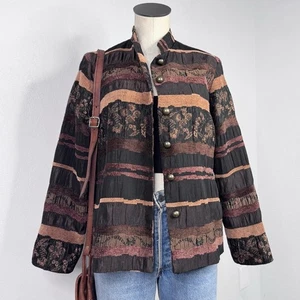 Chaqueta Tapiz Vintage Años 90 Bordada Rayas Boho Arty Otoño Cottagecore Pequeña - Imagen 1 de 8