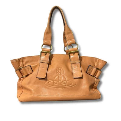 Vivienne Westwood Big Orb ACORD Leather Tote Bag Brown Pink Y2K 24x34x12 NNBp29 - Image 1 of 4