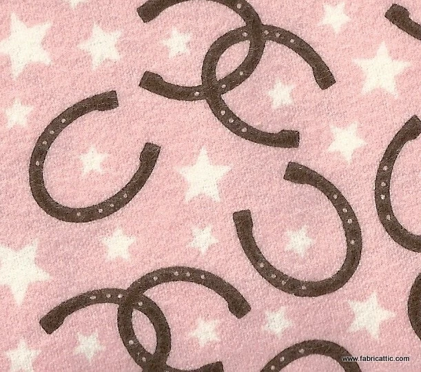 Roundup pink brown horseshoes western Riley Blake 17 inches fabric piece - Image 1 of 1