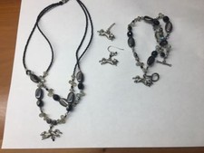 Fox Necklace , Bracelet and Earrings - Black Silver Beaded