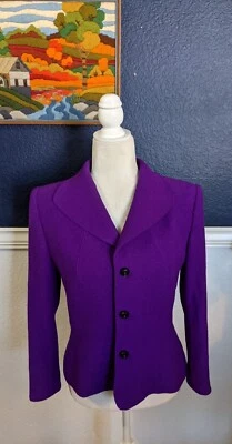 复古 Escada Margaretha Ley 紫色纽扣职业西装外套夹克 尺寸 36 M — 第 1/4 张图片