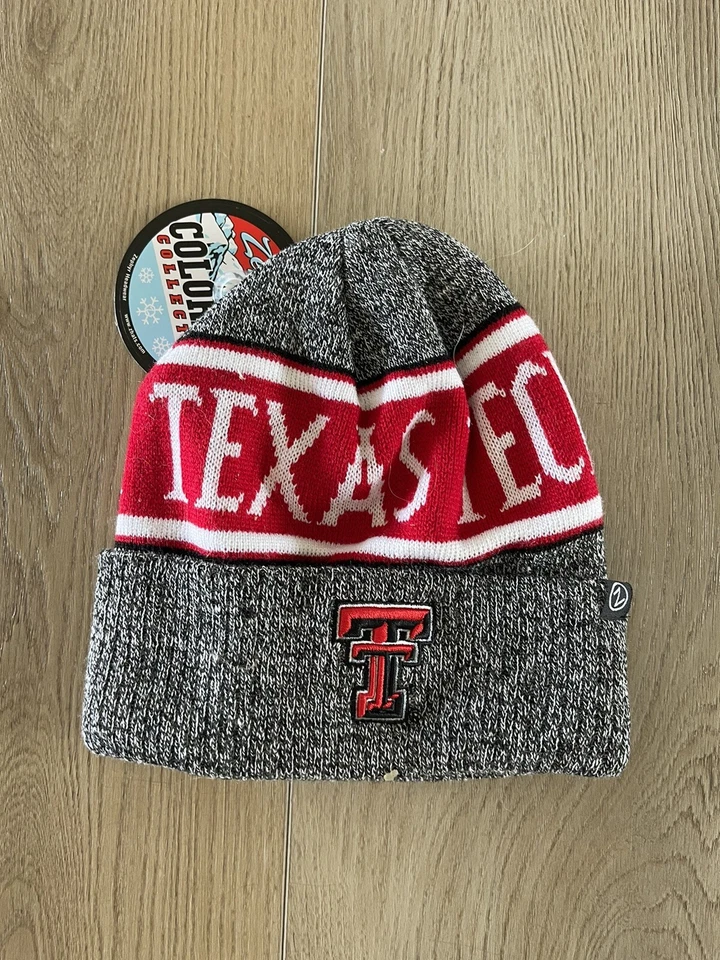 Gorro Zephyr Texas Tech malha bordado logotipo listrado vermelho - NOVO COM ETIQUETAS - Imagem 1 de 3
