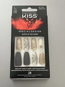 Uñas de Halloween KISS 28 piezas de diseño especial que brillan en la oscuridad-largas 87739/HSD19X - Imagen 1 de 2