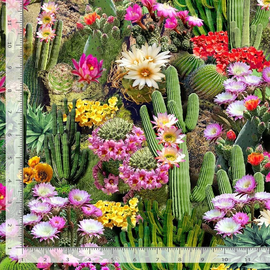 Southwest Fabric | Flowering Cactus Allover Green | Timeless Treasures YARD - Image 1 of 1