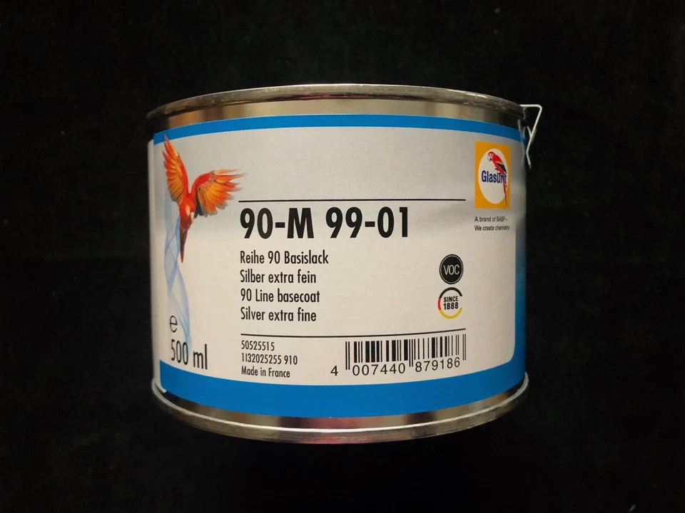 Glasurit 90-M 99/01 Vernice Miscelata ad Acqua Argento Extra Fine 0,5 Litri - Immagine 1 di 2