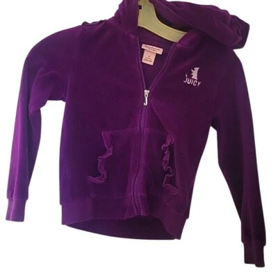 JUICY COUTURE púrpura oscuro con volantes terciopelo sudadera con capucha 6t Y2K años 90 linda chaqueta para niñas Foto 1 de 4