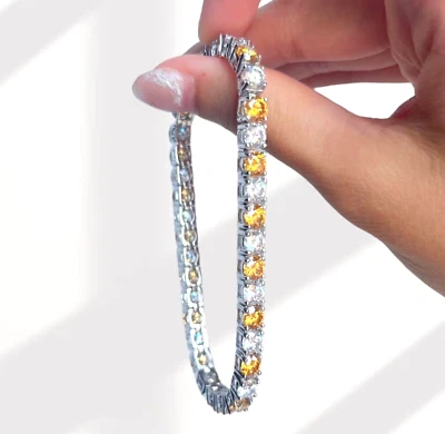 Brazalete de tenis de diamantes blancos y champán tratados con certificación de 5 mm, plata 925 Foto 1 de 4