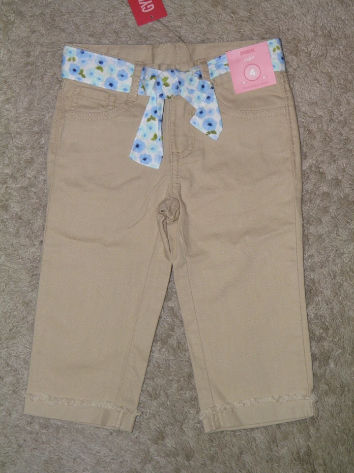 GYMBOREE "Malibu Cowgirl" Tan Floral Belted Capri Pants Size 4~ NEW! - Image 1 of 1