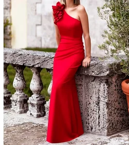 Xscape Damen Stretch Scuba Krepp Rüschen One-Shoulder Kleid rot Größe 10 $ 279 - Bild 1 von 5
