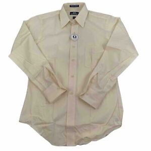 Vintage Stafford Mens Creamy Yellow Button Long Sleeve Dress Shirt Size 15