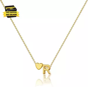 Gold Heart Initial Necklaces for Women Letter a to Z Simple Cute 14K Gold Plated - Picture 1 of 7