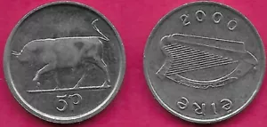 IRLAND 5 PENCE 2000 XF SMALL TYPE, BULL LEFT, IRISH HARP WITH THE COUNTRY NAME TO - Bild 1 von 1