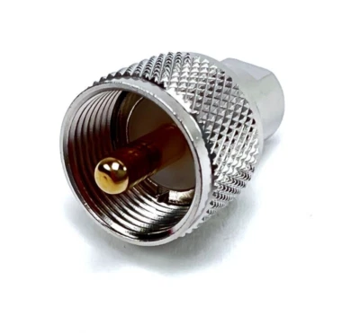 2pcs RF Coax Adapter FME Male Plug to UHF PL-259 Male Plug Gold Pin Nickle Body - Image 1 of 4