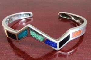 WJ WALDECK JEWELERS 925 STERLING SILVER MULTICOLOR TURQUOISE BRACELET. 6.5"(1") - Picture 1 of 8