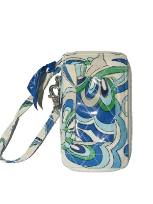 Cartera Vera Bradley Blanca Azul Desmontable Correa de Muñeca Cremallera Usada  Foto 1 de 4
