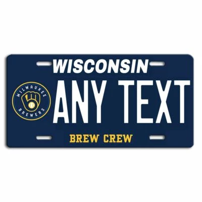 Placa de licencia Wisconsin Milwaukee Brewers Brew Crew personalizada CUALQUIER NOMBRE DE TEXTO Foto 1 de 4