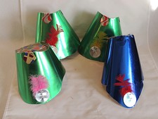 4 Vintage New Years Paper Party Hats. Foil Cardstock With Feather. Mid Century