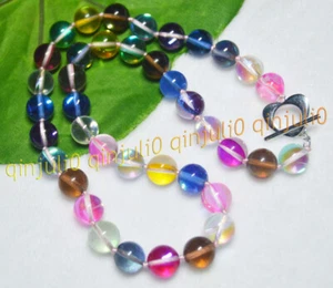 Collares gemas redondas de piedra lunar arco iris brillante multicolor de 6/8/10/12 mm 16-28"" - Imagen 1 de 8