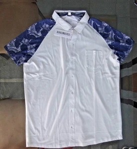 BIKKEMBERGS cotton button down shirt sleeve white/blue shirt 3XL NWT - Picture 1 of 7