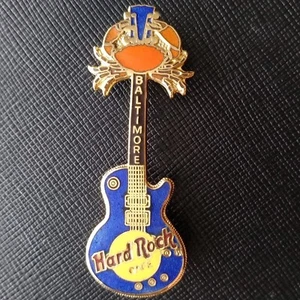 BALTIMORE USA Hard Rock Cafe - BLUE Guitar HRC Pin & Orange CRAB Les Paul RARE - Picture 1 of 3