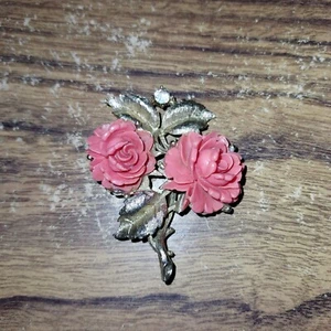 Vintage Coro Double Pink Rose Brooch - Picture 1 of 11