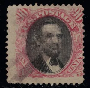 Francobollo Stati Uniti Scott # 122 Carmine & Black 90cent Lincoln - Usato - Foto 1 di 2