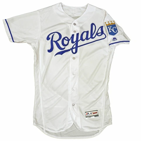 Mens MLB Kansas City Royals Authentic On Field Flex Base Jersey -Home White/Blue Cover