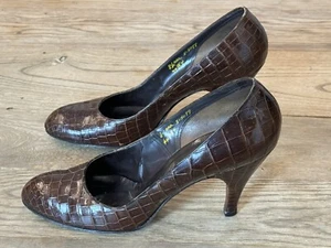 1950’s Herbert Levine Alligator Heels Women’s Brown Size 8.5 AAA Awesome!! - Picture 1 of 17