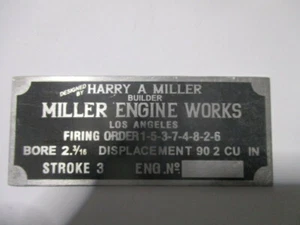Type Plate Alu Sign ID-Plate Harry Miller Engine Works Vintage USA LA S62 S61 - Picture 1 of 1