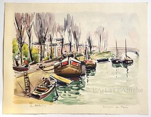 ENVIRON DE PARIS, AQUARELLE origin. signée L. Millet Art XXe, vintage Watercolor - Imagen 1 de 1