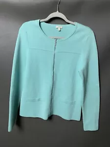 Talbots Giacca Maglione Cardigan Blu Cotone Zip Frontale, Donna Small - Foto 1 di 11