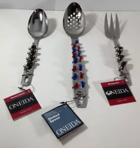 Oneida Robinson 3 Piece Serving Set Stainless With Wire Wrapped With Beads NWT - Picture 1 of 4