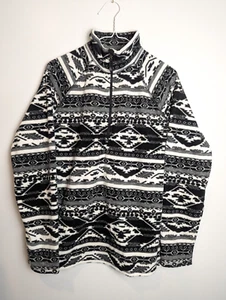 Eddie Bauer Women's Fleece 1/4 Zip Pullover Large Fleece Black White Aztec Top - Picture 1 of 8