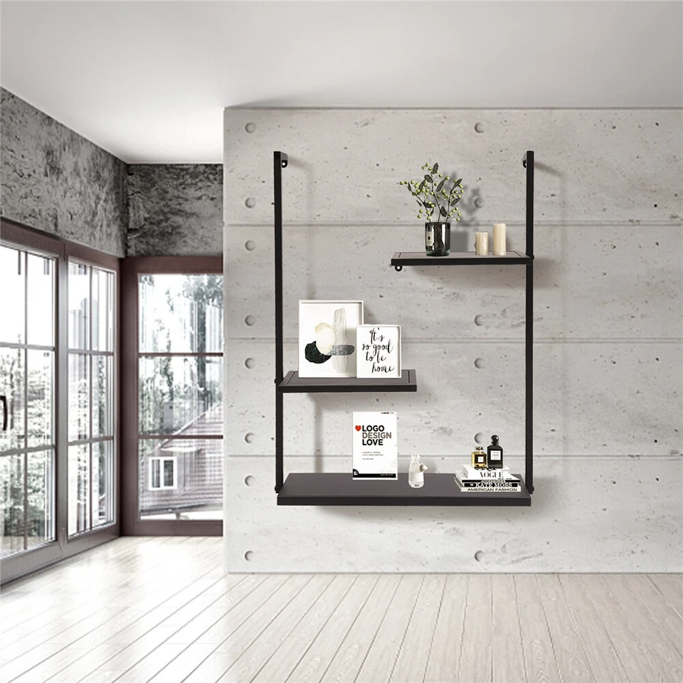 29*22 Zoll Bücherregal Aufbewahrung 3 Ebenen Wandregal Organizer Schwarz für Zuhause und Büro - Bild 1 von 4