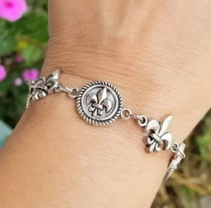 Silber Fleur de Lis Armband, Fleur de Lis Schmuck, Frankreich, Paris, New Orleans - Bild 1 von 9