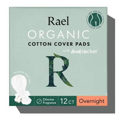 Rael Organic Cotton Cover Sanitary Napkins With Wings, Unscented, Overnight Size - Image 1 of 4