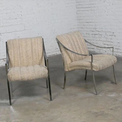 Modern Accent Chairs by Carsons Inc Chrome Frames & Oatmeal Herringbone a Pair Cover