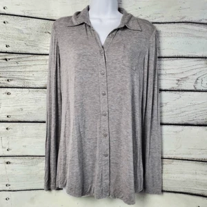 Cabi grau Kragen Knopfleiste Top klein Langarm Stretch weich Strick Shirt Stil - Bild 1 von 6