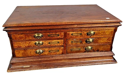 ANTIQUE OAK 6 DRAWER SPOOL TYPE CABINET JEWELRY CHEST - Image 1 of 4