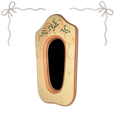 Hand-Painted Peach & Cream Mirror by Wimmer | Cottagecore Wall Decor | Vintage - Image 1 of 4