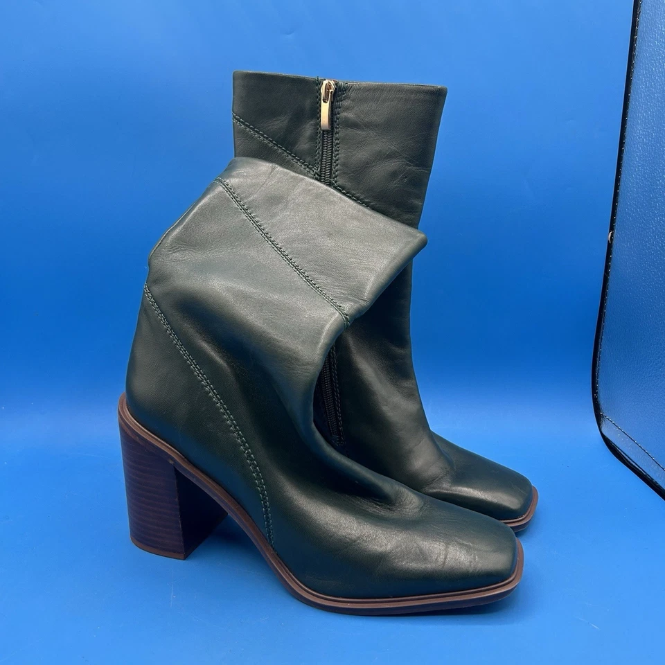 Franco Sarto Boots Womens 10M L Stevie Mid Calf Green Leather Zip Heels Pull On - Image 1 of 4