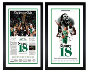2024 NBA Finals Champs Boston Celtics Matted Framed Premium Newspaper Print Set - Picture 1 of 3
