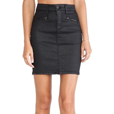 Adriano Goldschmied Kodie Blackslick Skirt 25 Waxed Pencil Wiggle NEW $182 - Image 1 of 4