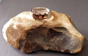 925 Sterling Silver Pretty Genuine Smokey Quartz Trilogy Ring Size S.5 - Picture 1 of 6