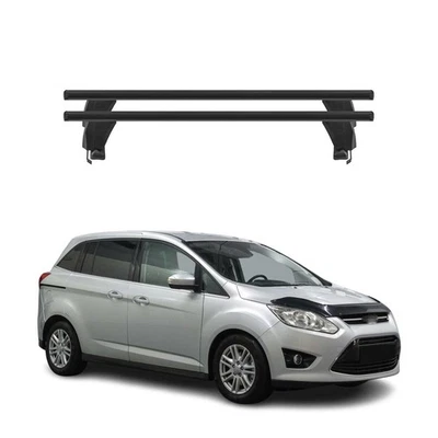 Se adapta a barras transversales de techo superiores Ford C-Max 2013-2017 2 piezas aluminio negro Foto 1 de 4